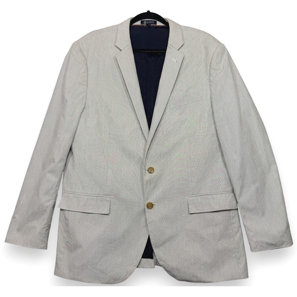 J Crew Ludlow Jacket Mens 44R Gray Seersucker Cotton Blazer Stripe 2 Button